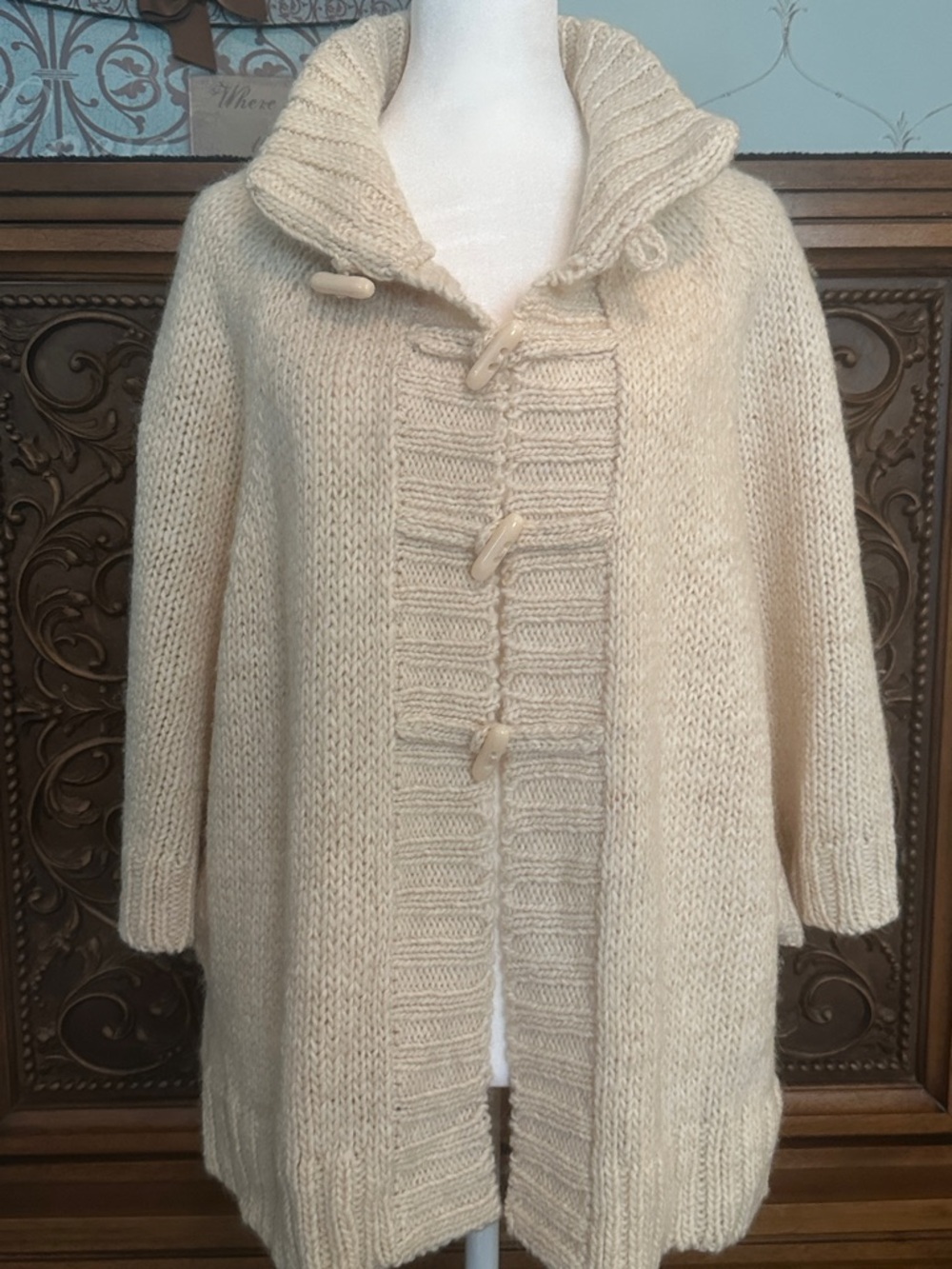 LOFT Cream Knit Toggle Cardigan EUC XL  | Chunky Cozy Neutral Sweater